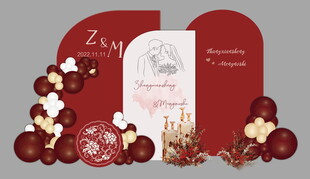 红色喜庆婚礼场景布置