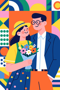 甜蜜情侣手捧鲜花