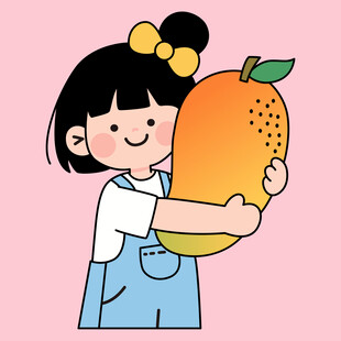 女孩开心抱大芒果