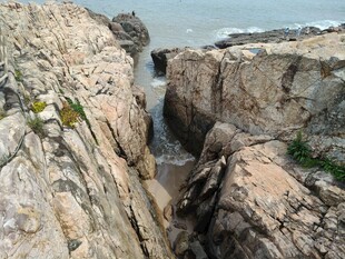 海岸边嶙峋岩石缝隙景观