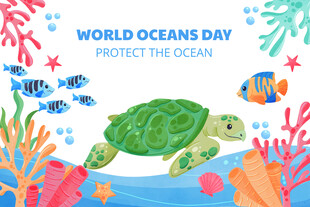 世界海洋日海龟海底场景