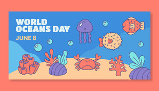 世界海洋日海洋生物插画