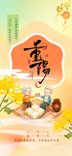 九九重阳节菊花橘色插画海报