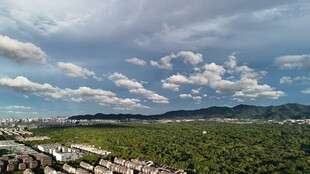 俯瞰绿野蓝天与远山美景