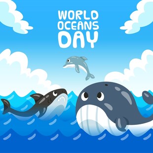 世界海洋日海洋动物插画