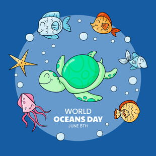 世界海洋日海洋生物插画