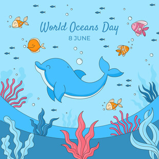 世界海洋日的海底欢乐场景