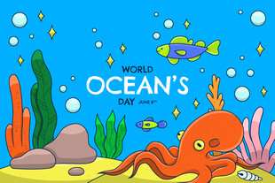 海底世界的章鱼与小鱼