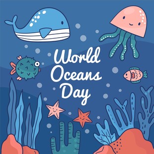 世界海洋日海洋生物插画