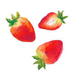水彩画中的三颗新鲜草莓