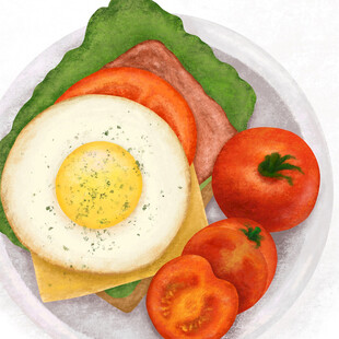 美味营养的煎蛋蔬菜拼盘