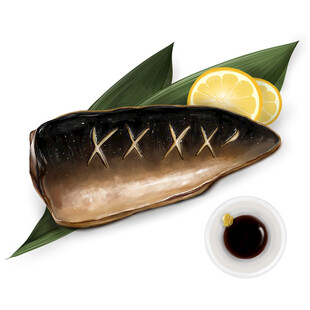 新鲜青花鱼配柠檬与酱油