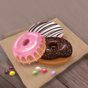 美味多彩甜甜圈与小糖果