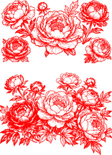 红色牡丹花卉图案设计素材