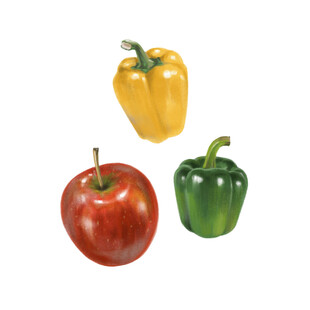 红黄青椒与红苹果