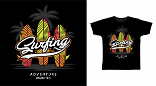 冲浪主题T恤设计图案
