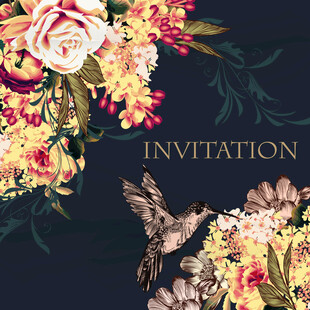 花卉蜂鸟邀请函背景图