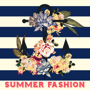 夏日时尚花卉条纹图案