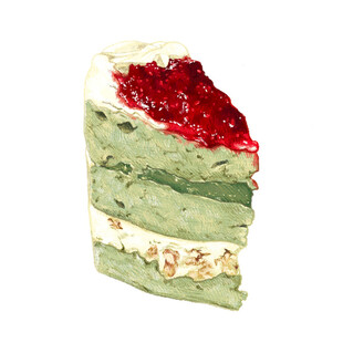 抹茶草莓夹心蛋糕切片