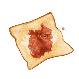 涂有果酱的方形面包片