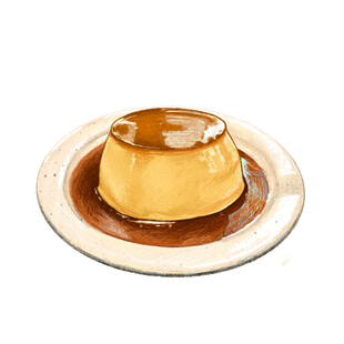 焦糖布丁置于白色盘上