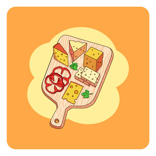 卡通风格的美味披萨拼盘