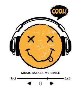 戴耳机的酷炫笑脸表情T恤设计图