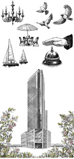 城市建筑与海上船只图景