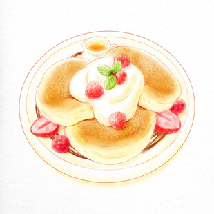 美味松饼配奶油与草莓