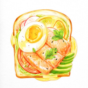 美味三文鱼鸡蛋三明治