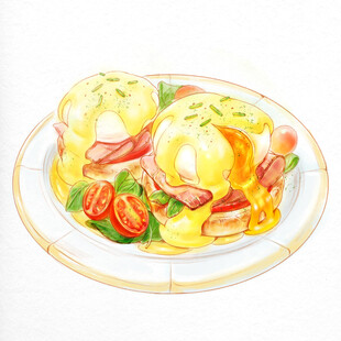 美味荷包蛋配培根蔬菜