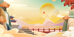 古风手绘中秋国庆背景