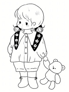 牵小熊玩偶的可爱小女孩