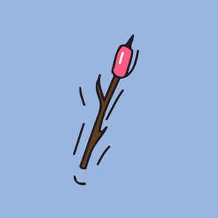 一枝绽放的卡通粉色花朵