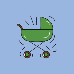 绿色婴儿推车插画