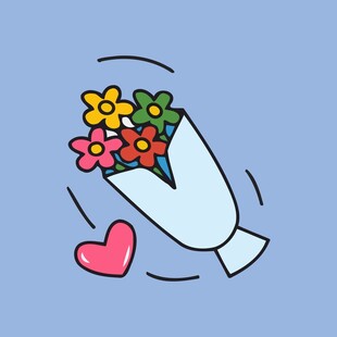 手绘花束与爱心图案