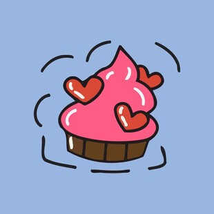 爱心装饰的可爱纸杯蛋糕