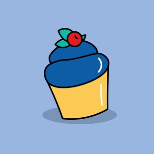 可爱蓝色纸杯蛋糕插画