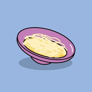 紫色碗中的黄色面条