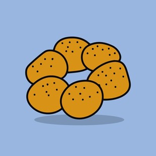 圆形排列的黄色小面包