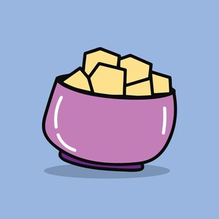 紫色碗中的块状食物