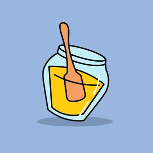 罐中蜂蜜与木勺插画