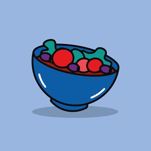 蓝色碗中的多彩蔬菜