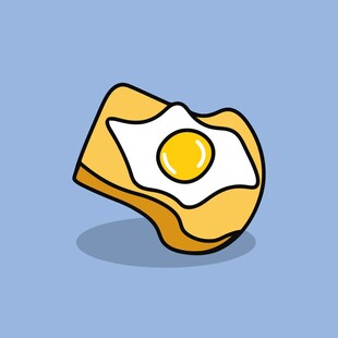 卡通风格煎蛋配吐司