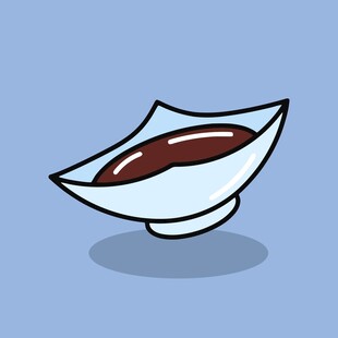 卡通风格的一碗深色汤汁