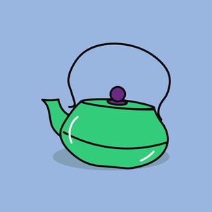 绿色卡通茶壶插画