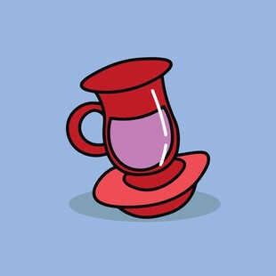 红色卡通咖啡杯与托盘