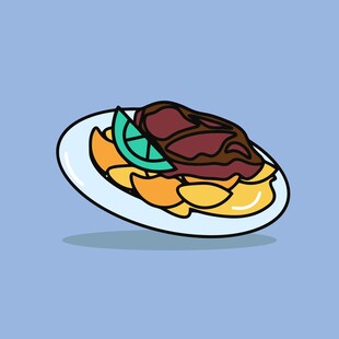 卡通风格的牛排与土豆片