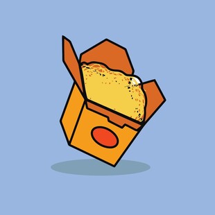 打开的外卖盒装着食物