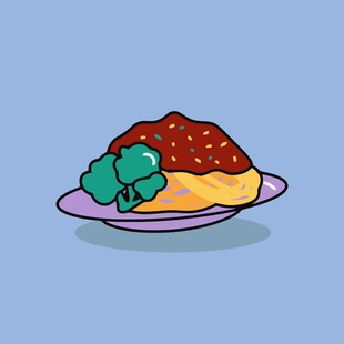 卡通风格意大利面与西兰花